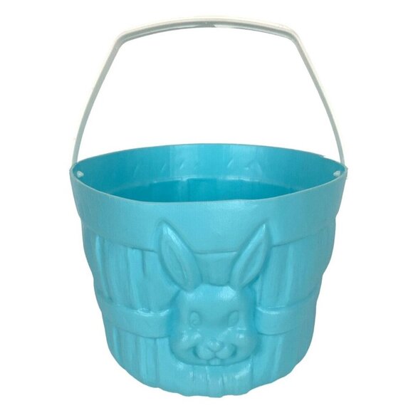 Vintage General Foam Plastics Blue Easter Bucket Bunny Design & White Handle - Picture 1 of 6